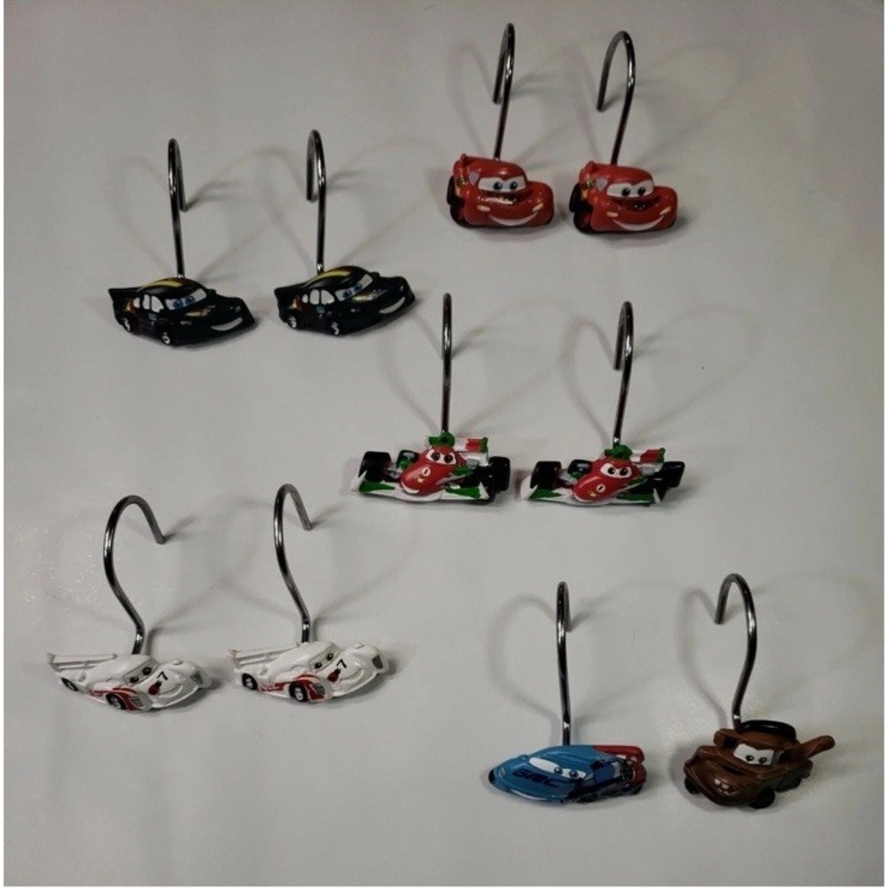 Disney Pixar Cars Jay Franco Set 12 Shower Curtain Hooks Lightning McQueen Mater
